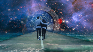 Une femme et un homme qui avance sur une route dimensionnel